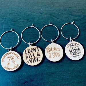 Funny 4-pc Wood Wine Glass Charms